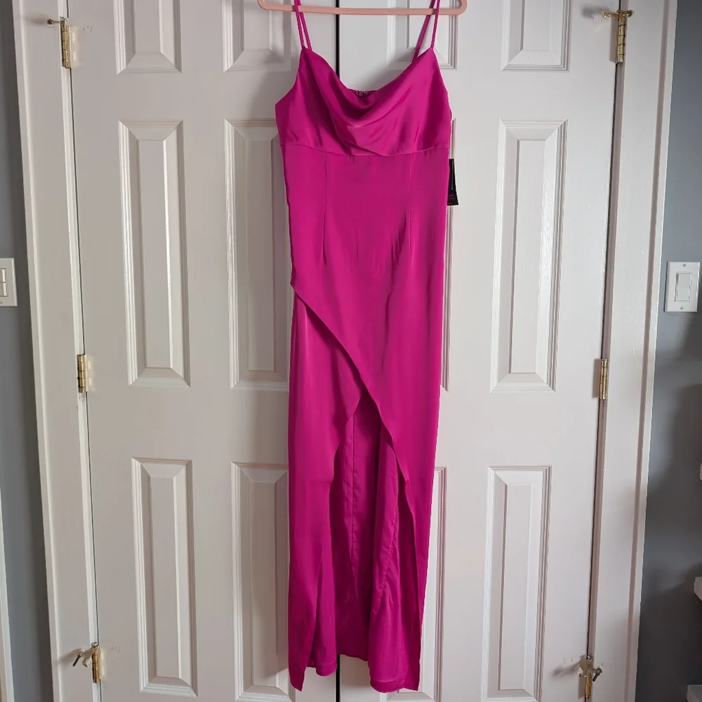 Adrianna Papell Stretch Satin Cowl Neck Long Column Gown - Picture 4 of 12